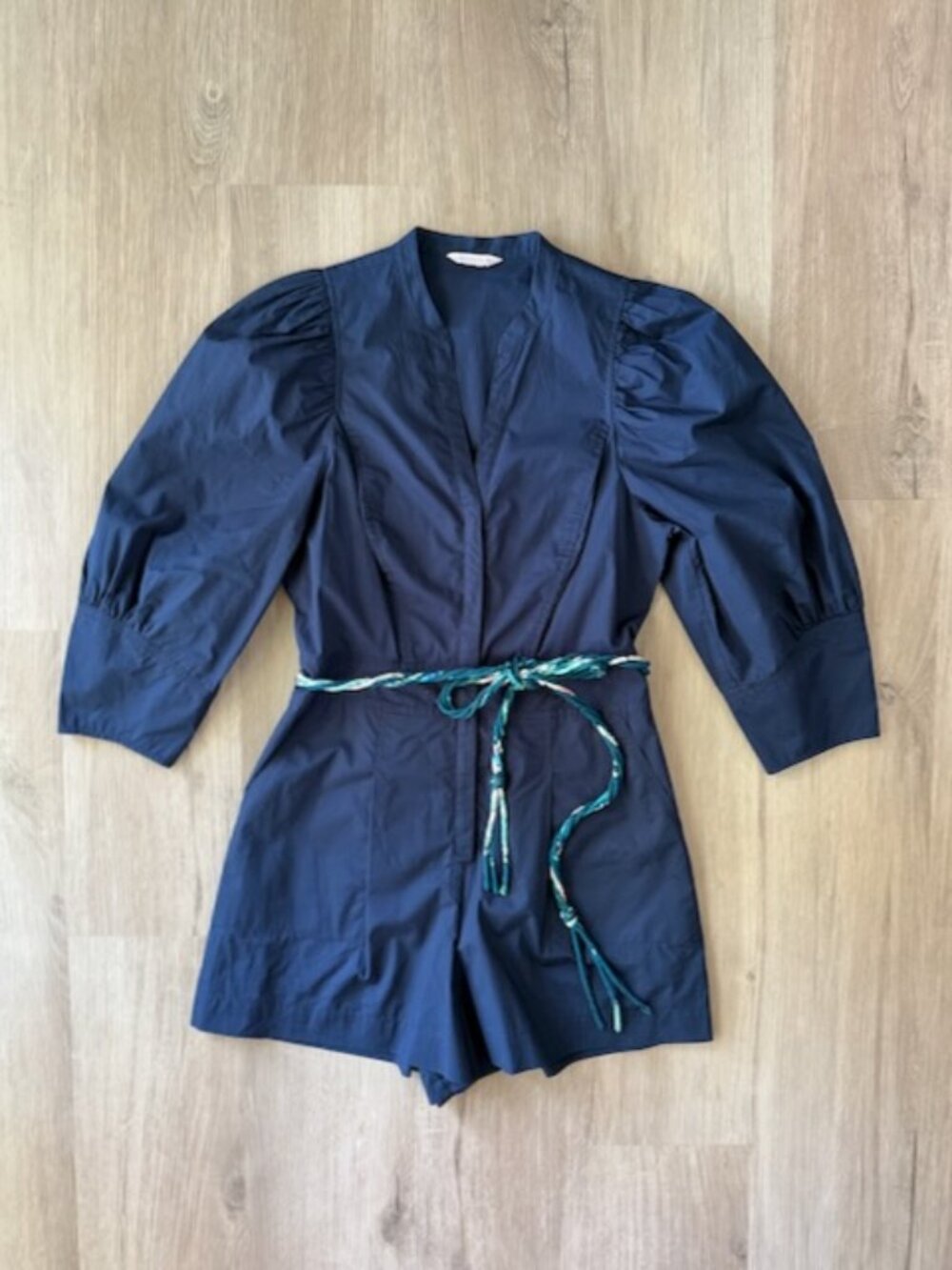Rebecca Taylor Navy Poplin Romper Tie Belt XS/S